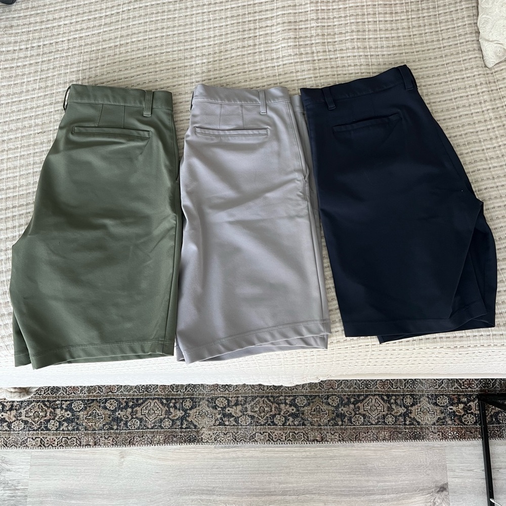 Three pairs of State and Liberty athletic fit shorts.